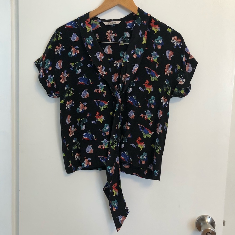 Tucker silk short sleeve blouse